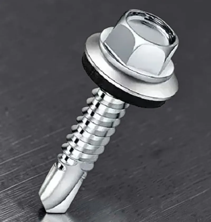 Silver hex-head self-drilling screw with sealing washer