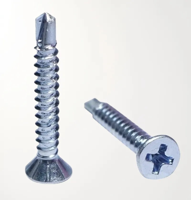 Two silver countersunk self-drilling screws
