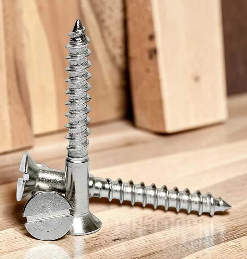 A cluster of wood screws on wood