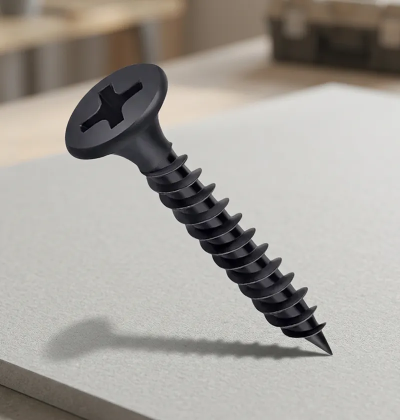 A cluster of drywall screws on wood